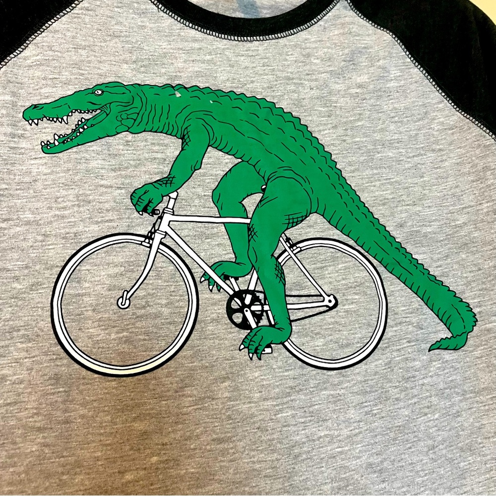 Gray and Green Long Sleeve Tee with Stylish alligator Design